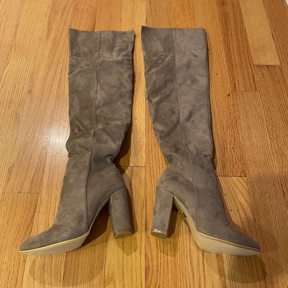 Tan/gray over knee boots - never worn- perfect condition